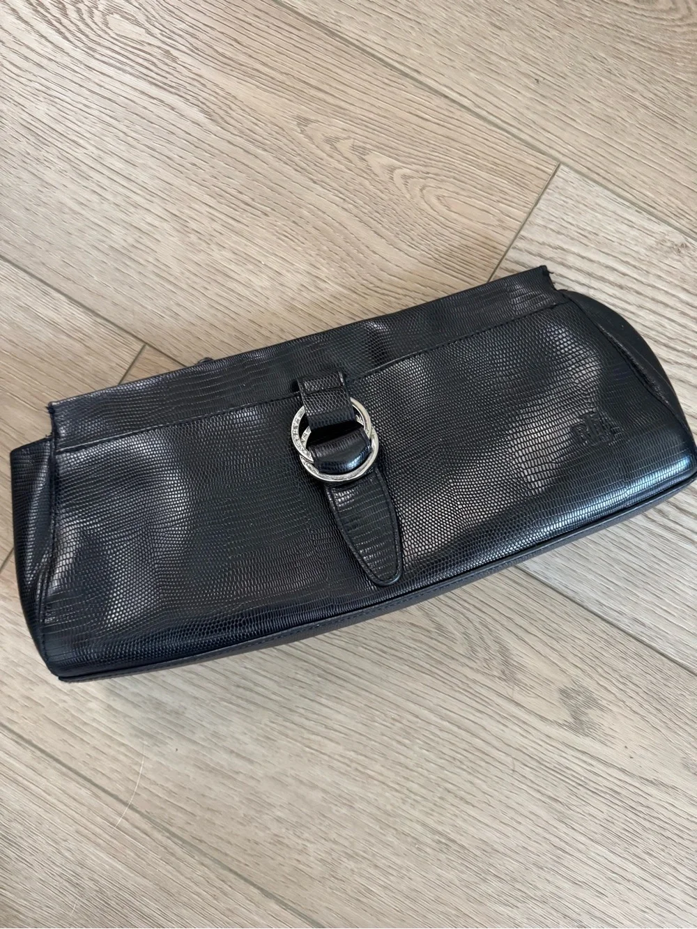 Lauren Ralph Lauren Black Embossed Leather Shoulder Bag Clutch